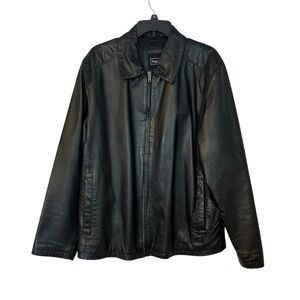 Haggar Leather Jacket Zip Up Black Fully Lined Pockets Y2K Size M